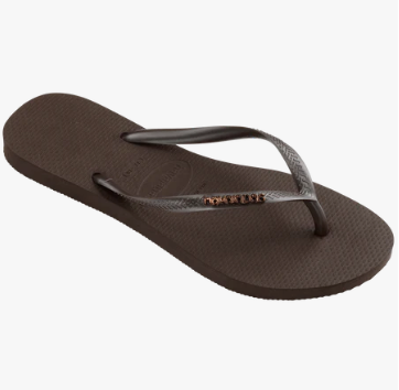 Dark Brown Slim Logo Metallic Flip Flops