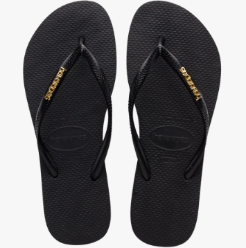 Black Golden Slim Logo Metallic Flip Flops