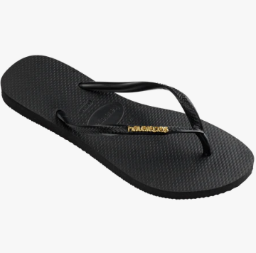 Black Golden Slim Logo Metallic Flip Flops