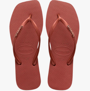 Mahogany Slim Square Logo Metallic Flip Flops