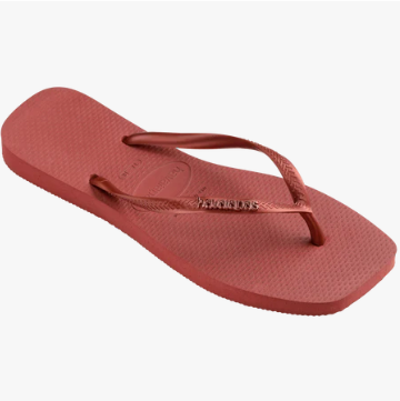 Mahogany Slim Square Logo Metallic Flip Flops