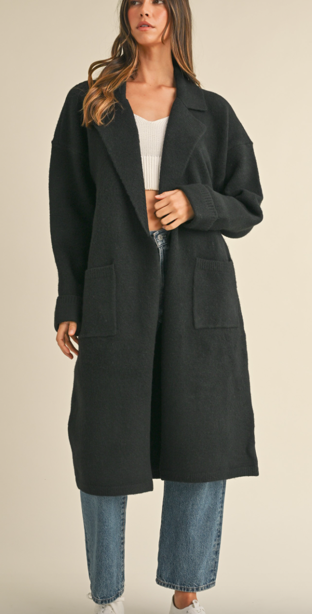 Solid Collared Long Cardigan